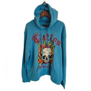 NWT Ed Hardy Graphic Tattoo Skull Sweatshirt Hoodie Blue Size XL
